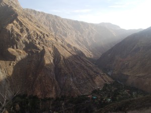 Arequipa - Tour au Cañon del Rio Colca: et maintenant on redescend tout en bas vers notre petit oasis ...le chemin en zigzag sera une partie de la remontée du lendemain